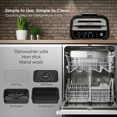 Vista 6 de MAGiC COM Parrilla Eléctrica para Interior y Freidora de Aire Combo, Parrilla Eléctrica 7 en 1 con Función para Bistec, Asar, Freidora de Aire