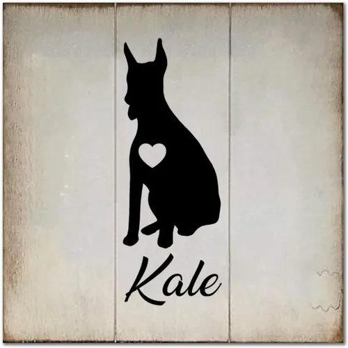 Vista 15 de Placa de madera con nombre personalizado de perro Spitz japonés, silueta de corazón, placa de madera para perros que viven aquí casa de campo, arte