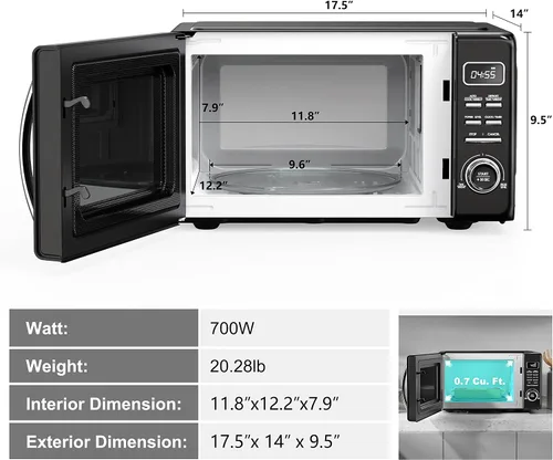 Vista 7 de Galanz GLCMKZ07BKR07 - Horno microondas retro de encimera, con funciones de cocción y recalentamiento automáticos, descongelación, inicio rápido