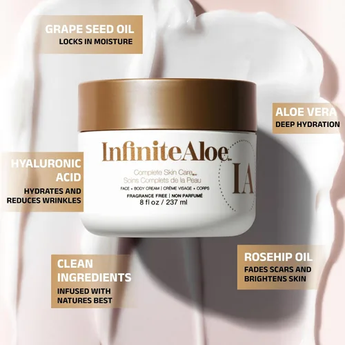 Vista 2 de InfiniteAloe, Hidratante corporal y facial de aloe vera, crema facial sin fragancia, crema corporal, loción de manos para piel seca, 4 frascos