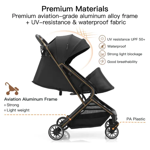 Vista 9 de Gromast Cochecito de bebé plegable compacto, cochecito de viaje ligero para niños pequeños con plegado de un clic, dosel extensible UPF50+