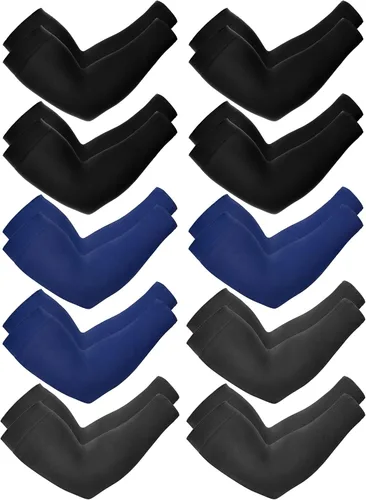 Vista 12 de Boao 10 pares de mangas UV para brazos para hombres y mujeres, cubierta de tatuajes refrescante, mangas de compresión con protección solar
