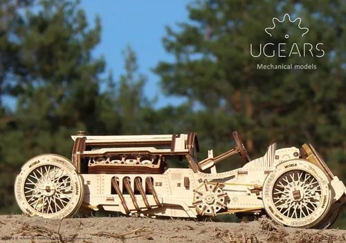 Vista 8 de UGears Modelos Mecanicos Rompecabezas de madera 3-D - Mecánica U-9 Grand Prix Car Idea