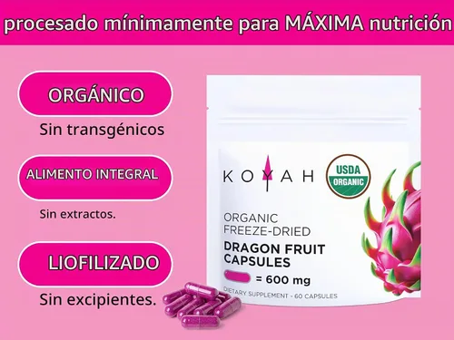 Vista 3 de KOYAH - Cápsulas orgánicas de fruta del dragón, liofilizadas: 60 cápsulas