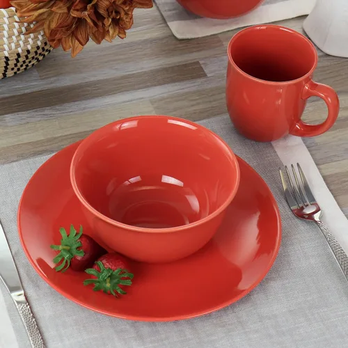 Vista 2 de Gibson Home Mercer - Vajilla redonda de cerámica de 12 piezas, color rojo
