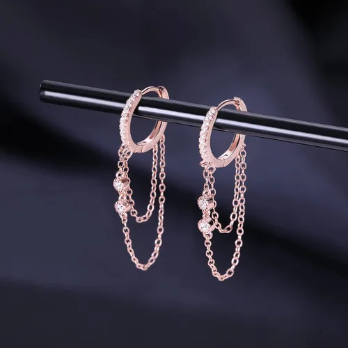 Vista 6 de Reffeer Aretes colgantes de cadena de plata de ley 925 para mujeres, adolescentes y niñas