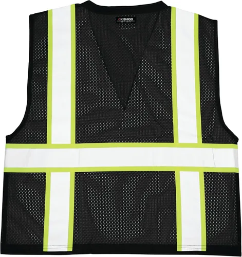 Vista 5 de Kishigo Black Enhanced Visibility Men's Vest B100, Multi Pocket Mesh Hi-Vis Vest, Ultra-Cool Polyester, 6 Pockets, Zipper