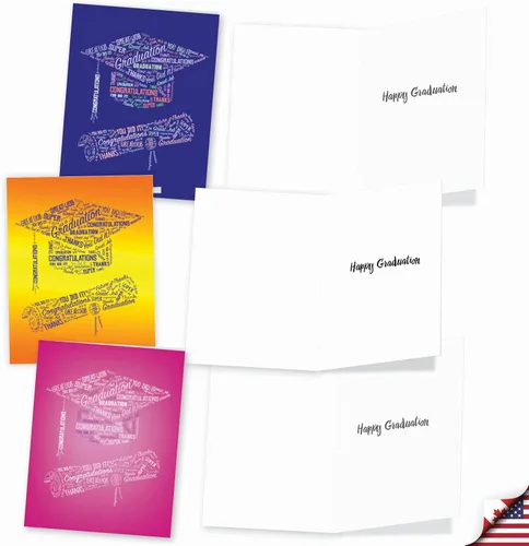 Vista 3 de The Best Card Company Diploma Wordart - 20 tarjetas de graduación en caja surtidas con sobres (4 x 5.12 pulgadas) - Tapa llena de palabras y diploma
