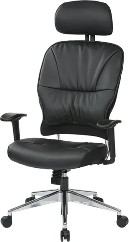 Vista 8 de Space Seating Asiento y respaldo de cuero ecológico, brazos ajustables y base de acabado de aluminio pulido, silla ejecutiva con reposacabezas