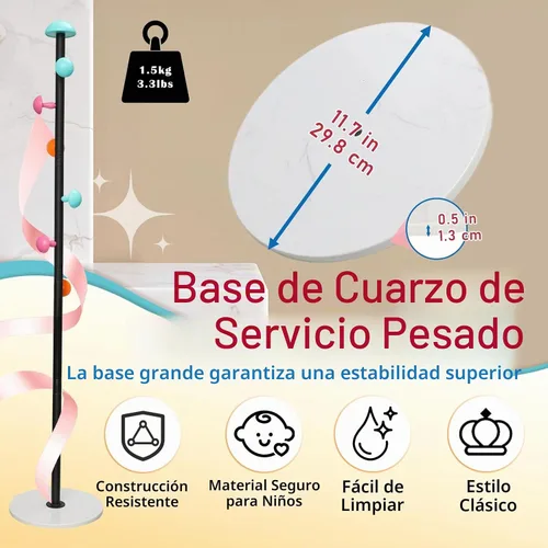 Vista 4 de Perchero independiente de metal resistente para niños, 7 ganchos redondos de hongos y base de cuarzo de mármol resistente, bolsa de ropa colgante