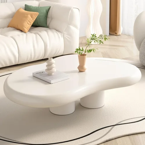 Vista 13 de Cloud Mesa auxiliar con 4 patas, mesa auxiliar blanca de 35.43 pulgadas, mesas de centro modernas con mesa gruesa para sala de estar, mesas