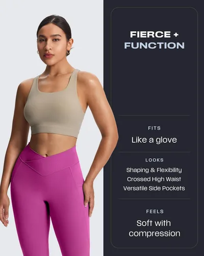Vista 78 de Aoxjox Trinity - Pantalones de yoga de cintura alta con bolsillos para mujer, control de abdomen, cintura cruzada, leggings de entrenamiento suaves