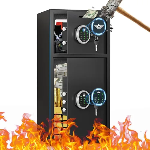 Vista 10 de Caja Fuerte Grande de 6.5 Pies Cúbicos a Prueba de Fuego e Impermeable, Caja Fuerte para Dinero con Función Silenciosa y Luz LED, Cajas Fuertes