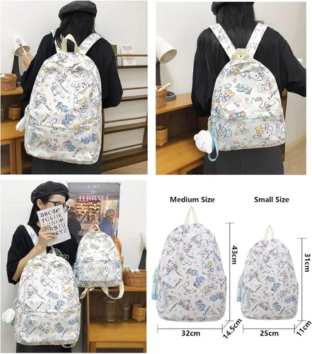 Vista 7 de Roffatide Anime Cinnamoroll Mochila casual de 18 L con dibujos animados, bonita mochila de viaje para la noche, mochila Kawaii con llavero beige