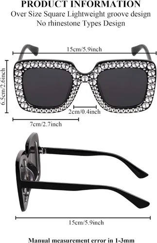 Vista 3 de Frienda Gafas de sol cuadradas brillantes de gran tamaño, gafas de sol retro con marco grueso