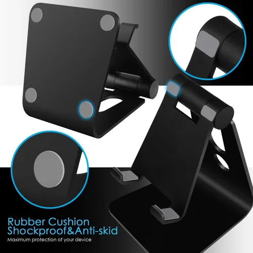Vista 4 de Soporte ajustable para teléfono celular, soporte de escritorio de aluminio 2020 con base antideslizante y práctico puerto de carga, se adapta a