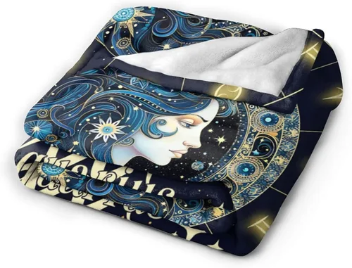 Vista 4 de Manta del Zodiaco Acuario para Niños y Niñas, Diseño Temático de Astrología Secreta Impreso, Mantas de Tiro para Niños, Regazo, Silla, Manta Suave
