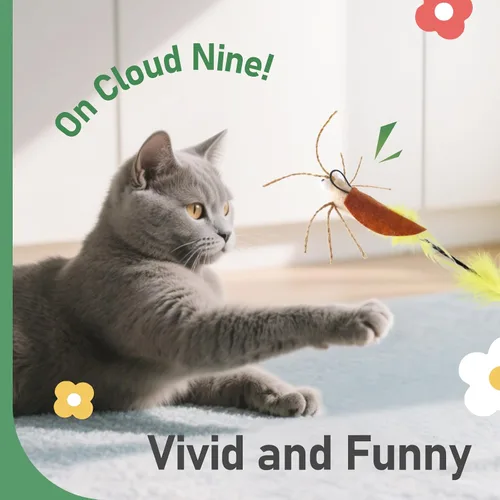 Vista 6 de SONGWAY Varita de juguete para gatos – Juguete de varita de gato con 4 piezas de repuesto de juguete de plumas de insecto, juguetes interactivos