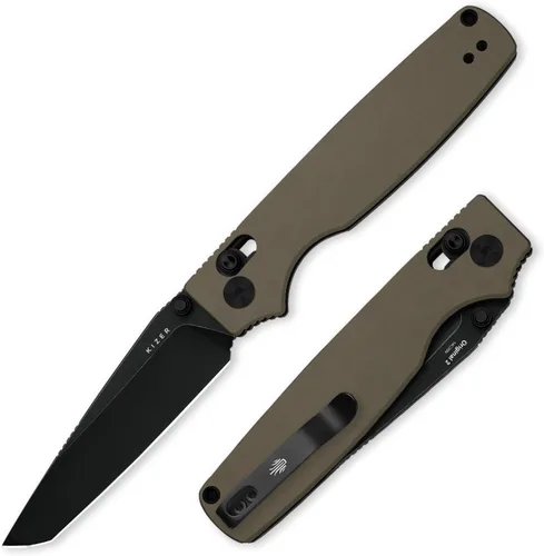 Vista 13 de Kizer Original 2 - Navaja de bolsillo EDC, cuchillo plegable de 3.19" con hoja de 14C28N Sheepsfoot, mango de Micarta, aperturador de pulgar, cierre