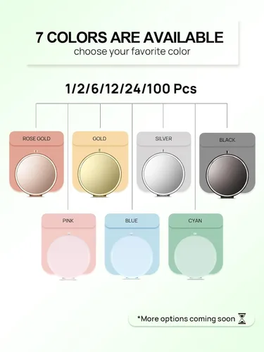 Vista 4 de Espejo compacto para bolso, espejos de maquillaje de bolsillo de metal con aumento de doble cara 1X/2X (redondo, cian) Compact Mirror for Purse
