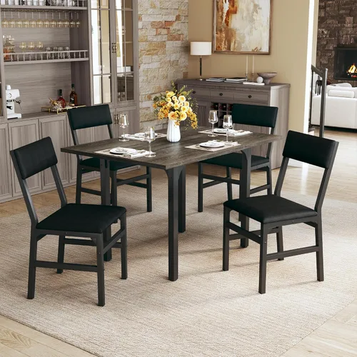 Vista 9 de HUAHUU Juego de mesa de comedor para 4, juego de mesa de cocina extensible con cojines y sillas, conjunto de 4, mesa de comedor rectangular