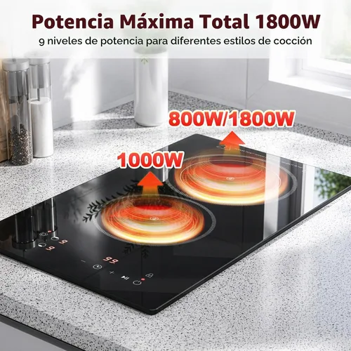 Vista 2 de SNDOAS Placa eléctrica de 2 quemadores 1800W, empotrada/encimera 2 en 1