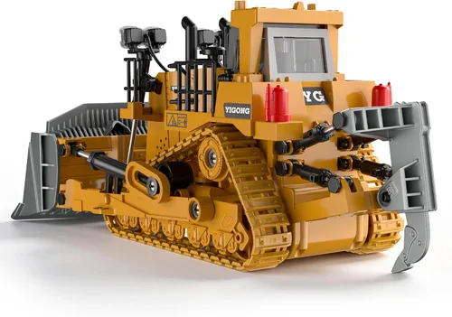 Vista 4 de KidsFaves Bulldozer RC con cuchilla de aleación, juguete de construcción de Amarillo