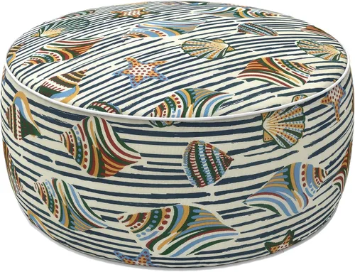 Vista 39 de LVTXIII Otomana inflable para interiores y exteriores, reposapiés redondo, 21 pulgadas de diámetro x 9 pulgadas de alto, todo clima, portátil, Hojas