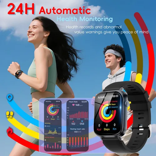 Vista 4 de Reloj inteligente para hombres y mujeres, contestar/hacer llamadas, monitor de fitness HD de 1.85 pulgadas con frecuencia cardíaca 24/7 y monitor