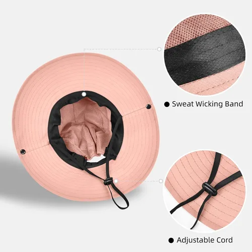 Vista 11 de Rosoz Sombreros de cola de caballo para mujer, protección UV, ala ancha 1 paquete-negro