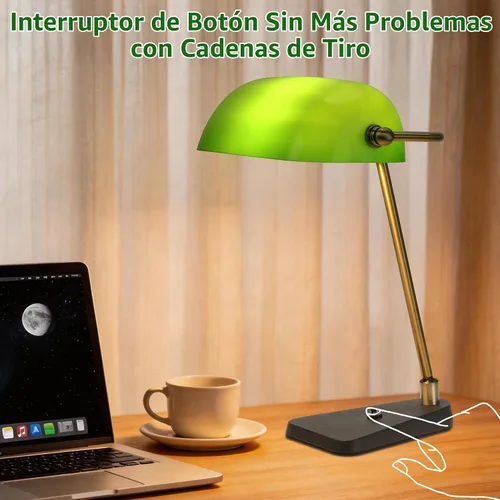 Vista 3 de Lámpara de escritorio Green Bankers, marco de latón antiguo y base