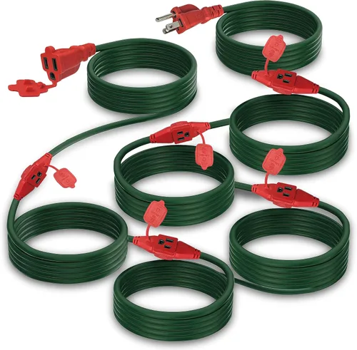 Vista 8 de Cable de extensión para exteriores con múltiples tomas de corriente – 25 pies – 3 enchufes – Cable de extensión de múltiples salidas resistente a