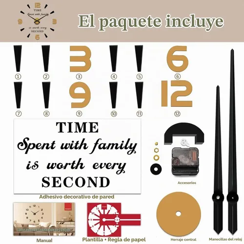 Vista 5 de VANGOLD Reloj de Pared de Gran Tamaño para Decoración de Sala de Estar, Relojes de Pared Decorativos a Pilas (Decoración Dorada del Hogar)