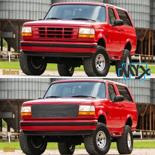 Vista 8 de Rejilla pulida delantera superior superior para Ford Bronco F-Series 1992-1997 Pickup F-150/F-250/F-350 Cromo Billet Grill Inserto de parrilla