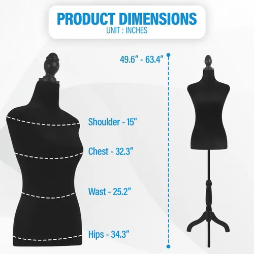 Vista 5 de FDW Maniquí femenino con forma de vestido de cuerpo, maniquí de costura, maniquí de torso con base de trípode, maniquí ajustable para coser ropa