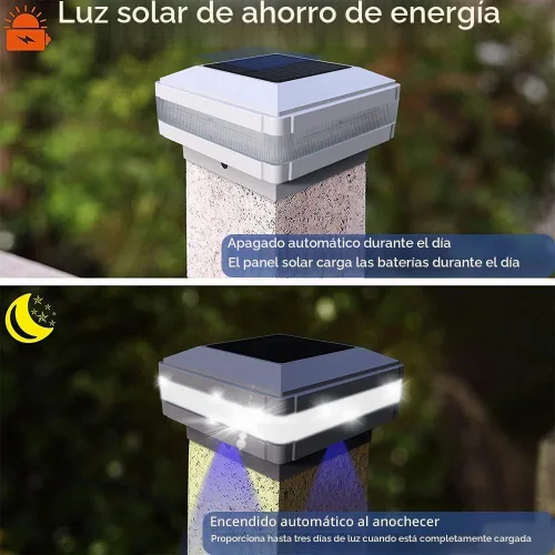 Vista 3 de FVTLED Luces solares para exteriores, 52 LED de alto brillo, 6000 K, blanco, IP65, impermeable, para postes de madera de 4 x 4, 5 x 5, 6 x 6