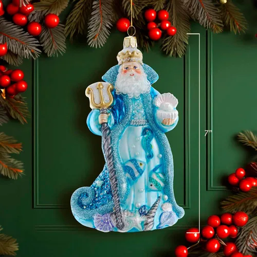 Vista 8 de Kurt Adler Bellissimo - Adorno de cristal bajo el mar de Papá Noel (7 pulgadas)