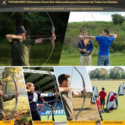 Vista 5 de TOPARCHERY Arco recurvo desmontable de caza de 60" y juego de flechas para adultos, práctica, competencia, kit de arco largo de 30-50 libras con 6