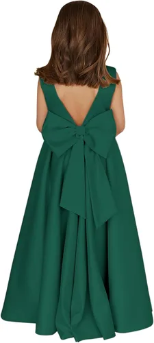 Vista 26 de MCieloLuna Vestidos de niña de flores para boda con nudo de lazo elegante de satén para primera comunión