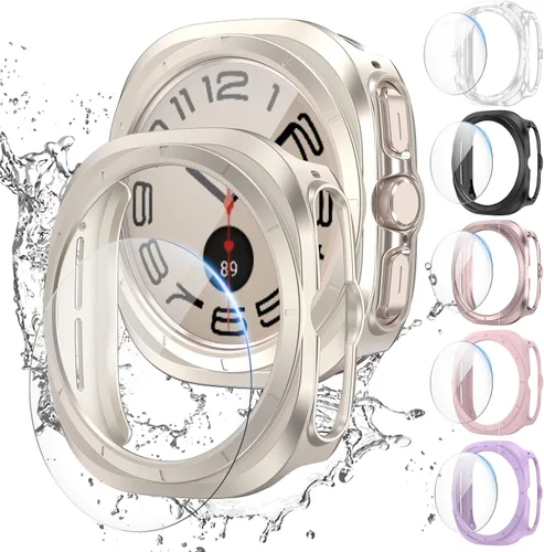 Vista 15 de JZK Juego de 6+6 fundas para Samsung Galaxy Watch 6 de 40 mm, protector de pantalla de PC duro impermeable + parachoques delgado de vidrio templado