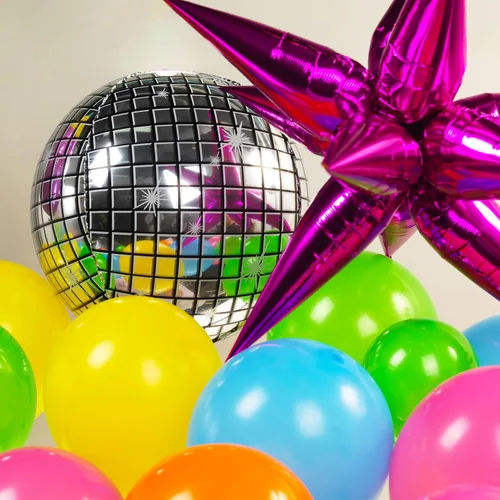 Vista 5 de Kit de arco de guirnalda de globos con temática musical de los años 80, 160 piezas con guitarra, bola de discoteca, nota musical, globo de mylar