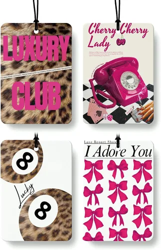 Vista 23 de Ambientador de coche de 8 bolas con estampado de leopardo de moda, 6 unidades, retro coqueta, guepardo, póquer, ambientador colgante para bar