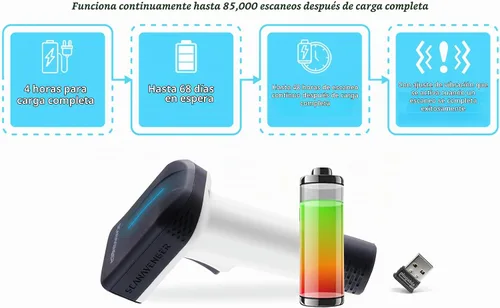 Vista 8 de ScanAvenger Escáner de Código de Barras Bluetooth Inalámbrico Portátil 1D&2D con Soporte Bluetooth: Escáner de Mano 3-en-1, Inalámbrico, Pistola