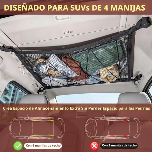 Vista 3 de Red de carga de techo para automóvil, 31 x 21 pulgadas, ajustable de malla de doble capa, organizador de techo para SUV, accesorios Van Life