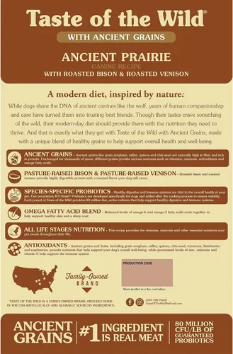 Vista 2 de Taste of the Wild Ancient Prairie - Alimento seco para perros, bisonte asado, 5 libras