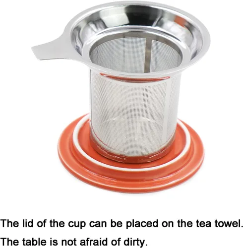 Vista 2 de TOSSOW - Taza de té de cerámica con infusor y tapa, tazas de té de 14 onzas, taza individual, sistema de preparación de té suelto con filtro