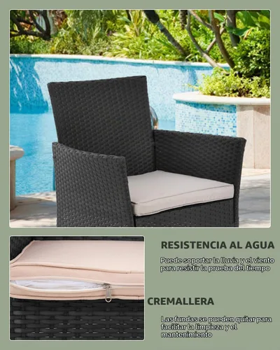 Vista 2 de PayLessHere Juego de 3 sillas de mimbre para patio, muebles de mimbre para exteriores, juego de bistró para patio trasero, porche, piscina, césped