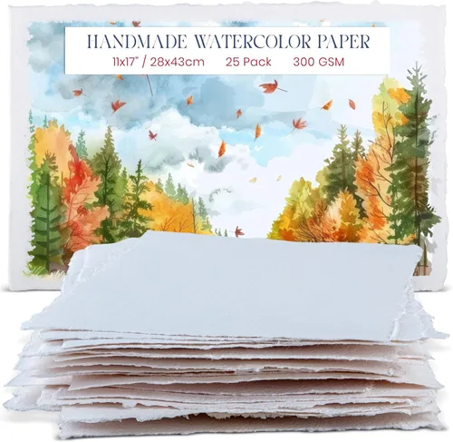 Vista 13 de Wanderings 300 g/m² Papel de acuarela hecho a mano grueso – 4x6 Papel vintage hecho a mano con borde engarzado – Papel antiguo prensado en frío