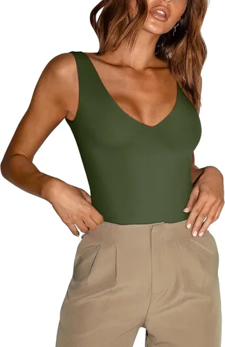Vista 11 de REORIA Butsmooth® - Bodysuits de mujer trendy y sexy, con escote profundo en V, sin mangas, con espalda descubierta, para salir Negro