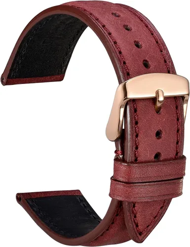 Vista 14 de WOCCI Correa de reloj de cuero Nubuck de 0.551 in con hebilla de acero inoxidable dorado, correa de repuesto (negro)